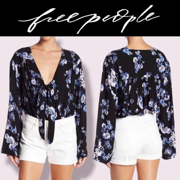 FREE PEOPLE Intimately Free Forties Feel Bell Sleeve Floral Bodysuit XS - Picture 1 of 12